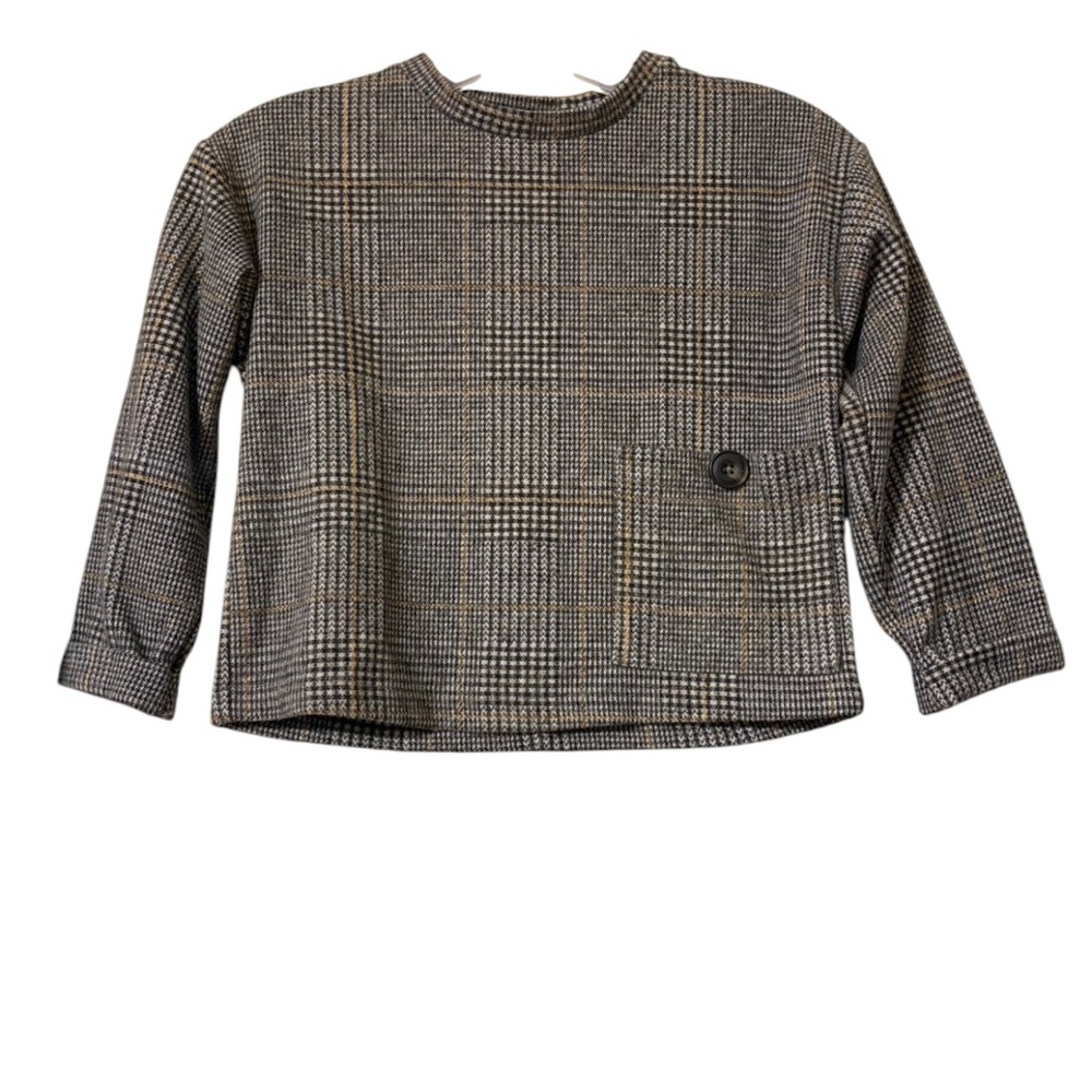 Zara Kids Plaid Button-Accent Top, Size 7